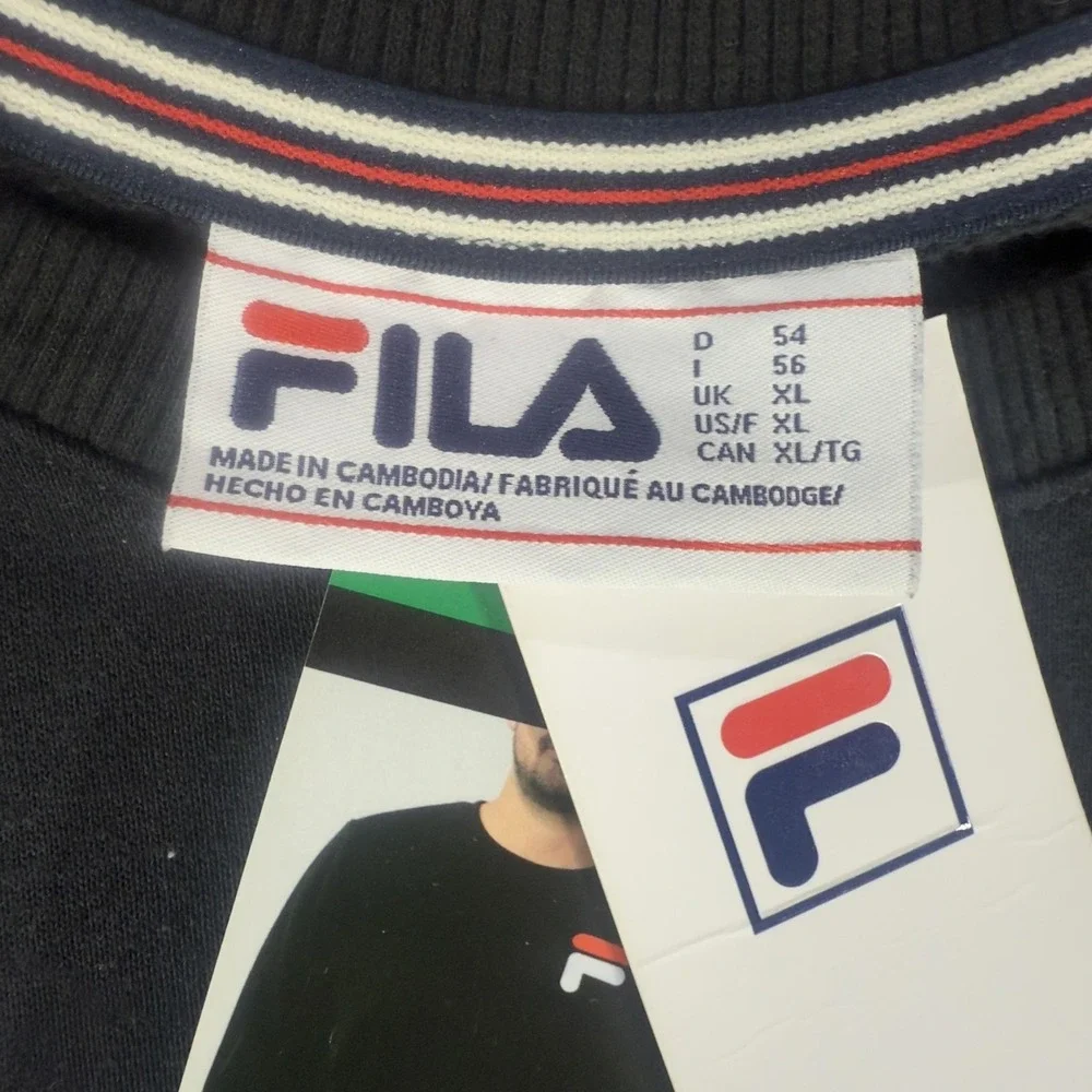 FILA Sweatshirt Mens XL Black Jersey Crewneck Pullover Logo Athletic Top
